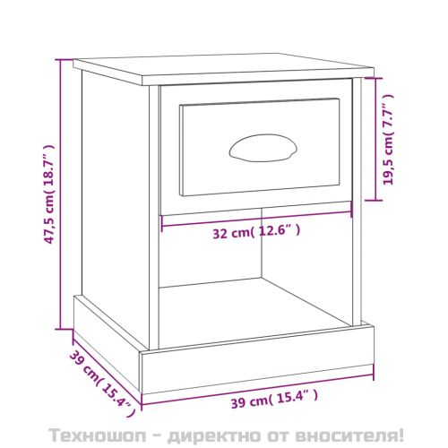 Нощно шкафче, черно, 39x39x47,5 см, инженерно дърво