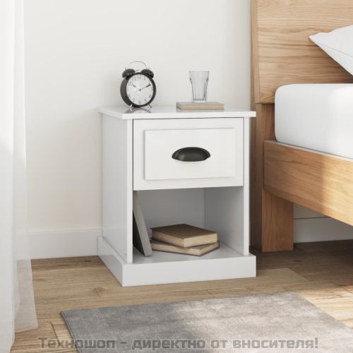 Нощно шкафче, бял гланц, 39x39x47,5 см, инженерно дърво