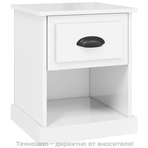Нощно шкафче, бял гланц, 39x39x47,5 см, инженерно дърво