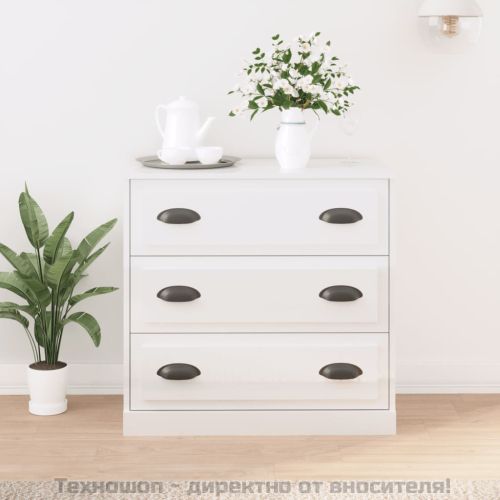 Сайдборд, бял гланц, 70x35,5x67,5 см, инженерно дърво