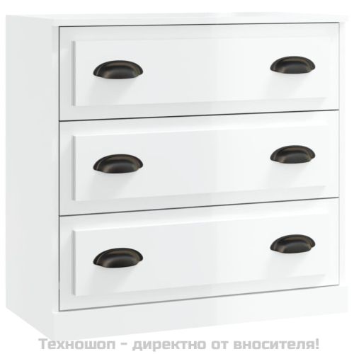 Сайдборд, бял гланц, 70x35,5x67,5 см, инженерно дърво