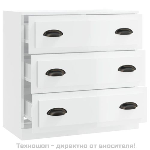 Сайдборд, бял гланц, 70x35,5x67,5 см, инженерно дърво