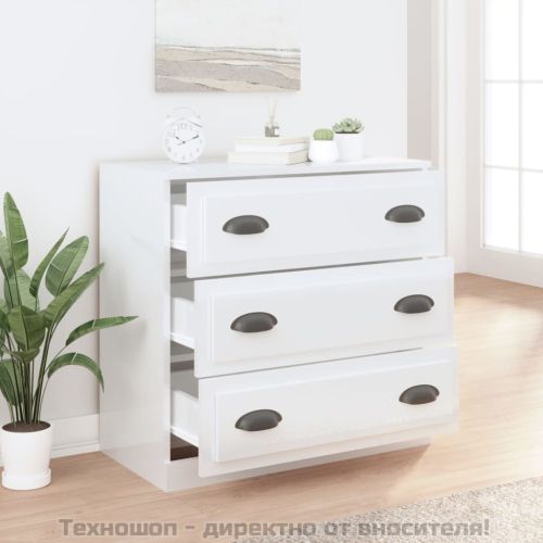 Сайдборд, бял гланц, 70x35,5x67,5 см, инженерно дърво