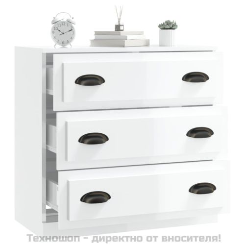 Сайдборд, бял гланц, 70x35,5x67,5 см, инженерно дърво