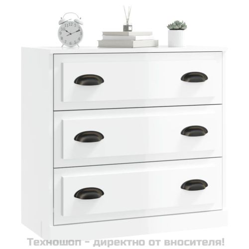 Сайдборд, бял гланц, 70x35,5x67,5 см, инженерно дърво