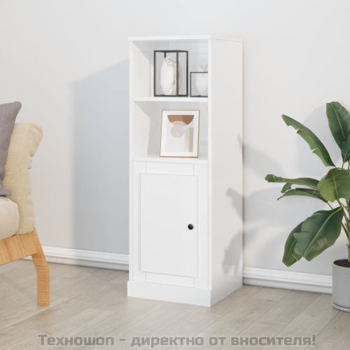 Висок шкаф, бял гланц, 36x35,5x103,5 cm, инженерно дърво