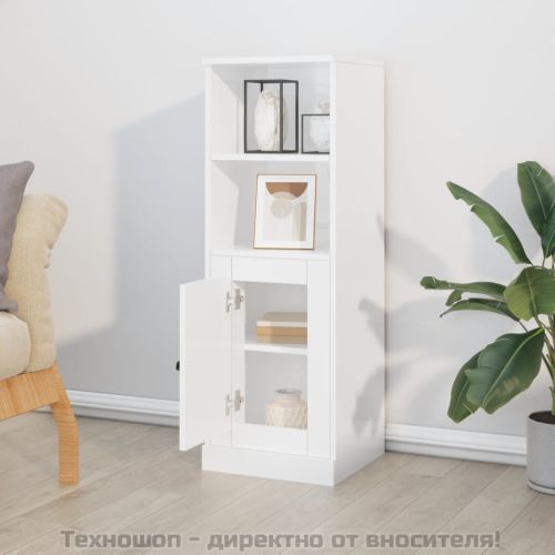 Висок шкаф, бял гланц, 36x35,5x103,5 cm, инженерно дърво