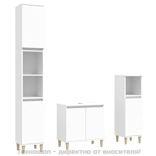 Комплект мебели за баня от 3 части, бял, инженерно дърво