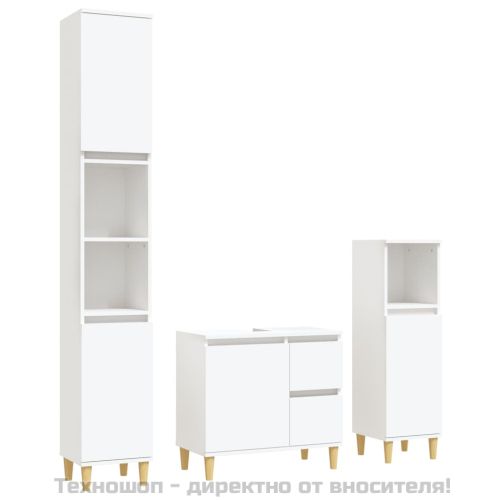Комплект мебели за баня от 3 части, бял, инженерно дърво