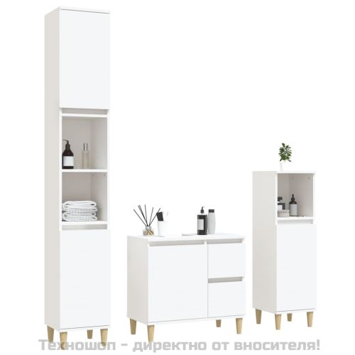 Комплект мебели за баня от 3 части, бял, инженерно дърво