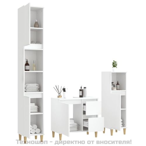 Комплект мебели за баня от 3 части, бял, инженерно дърво