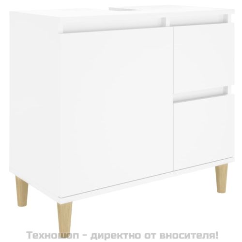 Комплект мебели за баня от 3 части, бял, инженерно дърво