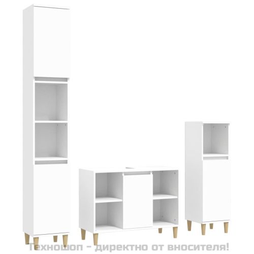 Комплект мебели за баня от 3 части, бял, инженерно дърво