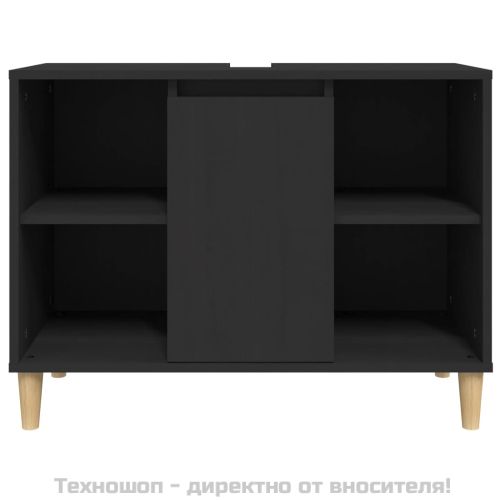 Шкаф за мивка, черен, 80x33x60 см, инженерно дърво