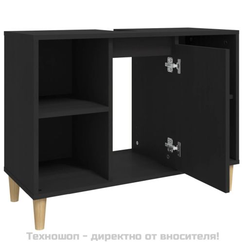 Шкаф за мивка, черен, 80x33x60 см, инженерно дърво
