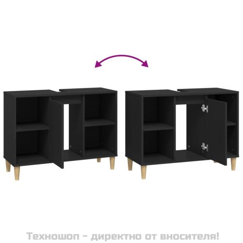 Шкаф за мивка, черен, 80x33x60 см, инженерно дърво