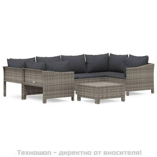 Градински лаундж комплект с възглавници 7 части полиратан сив
