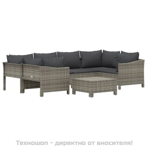 Градински лаундж комплект с възглавници 7 части полиратан сив