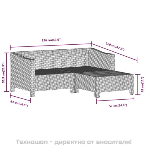 Градински лаундж комплект с възглавници 7 части полиратан сив