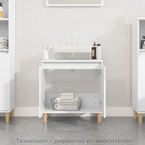 Шкаф за мивка, бял, 58x33x60 см, инженерно дърво