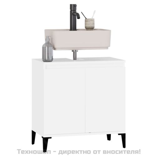 Шкаф за мивка, бял, 58x33x60 см, инженерно дърво