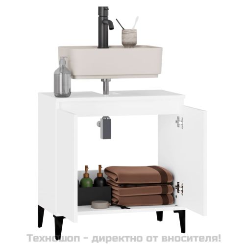 Шкаф за мивка, бял, 58x33x60 см, инженерно дърво