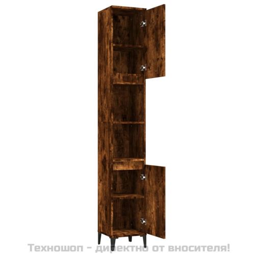 Шкаф за баня, опушен дъб, 30x30x190 см, инженерно дърво