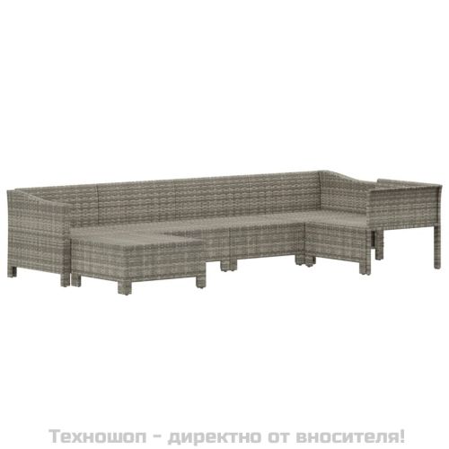 Градински комплект с възглавници, 6 части, полиратан, сив