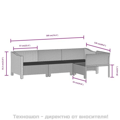 Градински комплект с възглавници, 6 части, полиратан, сив