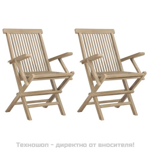 Сгъваеми градински столове, 2 бр, сиви, 56x61x89 см, тик масив