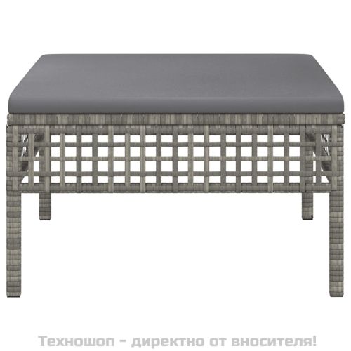 Градинска табуретка за крака с възглавница, сива, полиратан