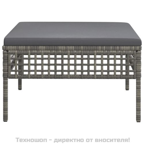 Градинска табуретка за крака с възглавница, сива, полиратан