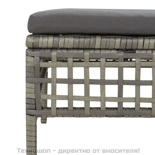 Градинска табуретка за крака с възглавница, сива, полиратан