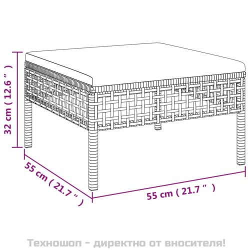 Градинска табуретка за крака с възглавница, сива, полиратан
