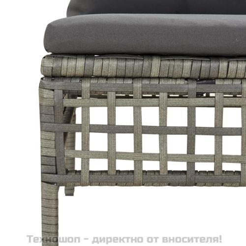 Градински лаундж комплект с възглавници 3 части сив полиратан