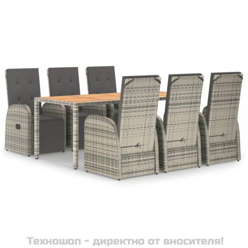 Градински трапезен комплект 7 части с възглавници сив полиратан