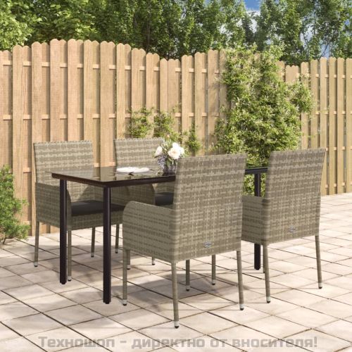 Градински трапезен комплект 5 части с възглавници сив полиратан