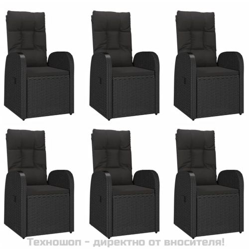 Градински трапезен комплект 7 части възглавници черен полиратан