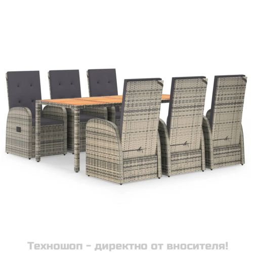 Градински трапезен комплект 7 части с възглавници сив полиратан