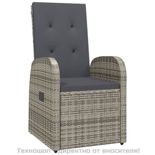 Градински трапезен комплект 7 части с възглавници сив полиратан