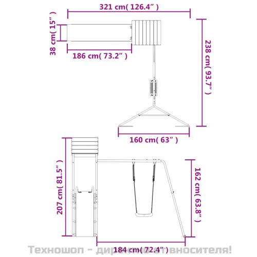 Комбинирано детско съоръжение за игра, импрегниран бор