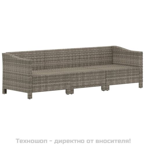 Градински лаундж комплект с възглавници 3 части сив полиратан