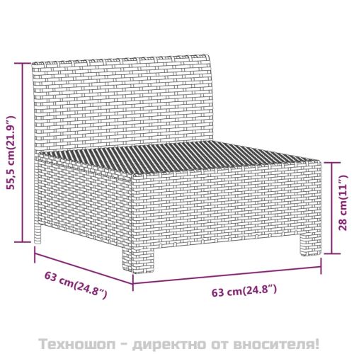 Градински лаундж комплект с възглавници 3 части сив полиратан