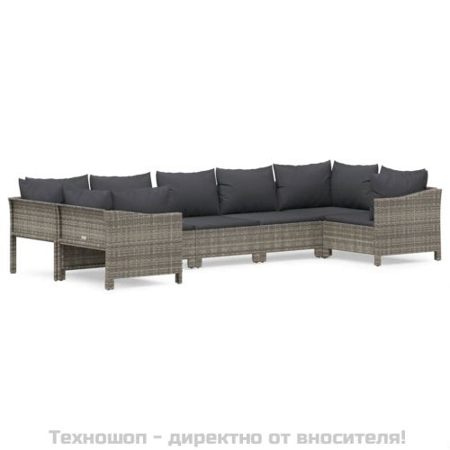 Градински лаундж комплект с възглавници 7 части полиратан сив