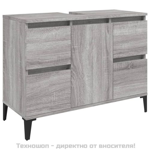 Комплект мебели за баня от 3 части сив сонома инженерно дърво