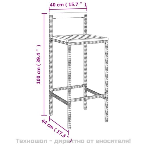 Градински бар комплект 3 части сив полиратан и акация масив