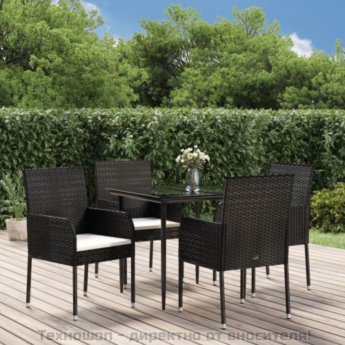 Градински трапезен комплект възглавници 5 части черен полиратан