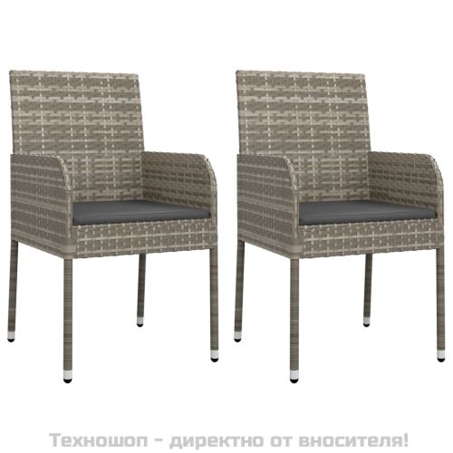 Градински трапезен комплект 3 части с възглавници сив полиратан