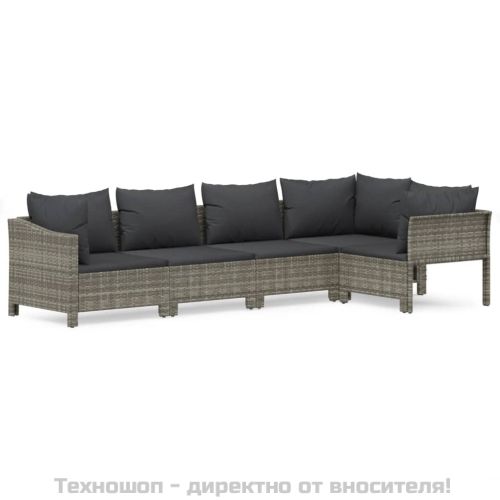 Градински лаундж комплект с възглавници 5 части сив полиратан