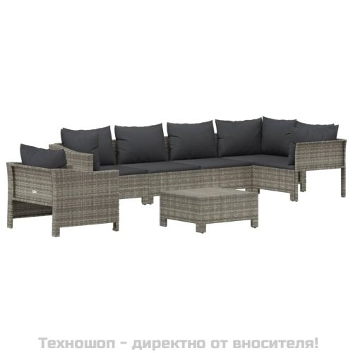 Градински лаундж комплект с възглавници 7 части полиратан сив